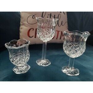 Vintage Home Interiors 1122-BD 3 Pc Crystal Stemmed Candleholder Set